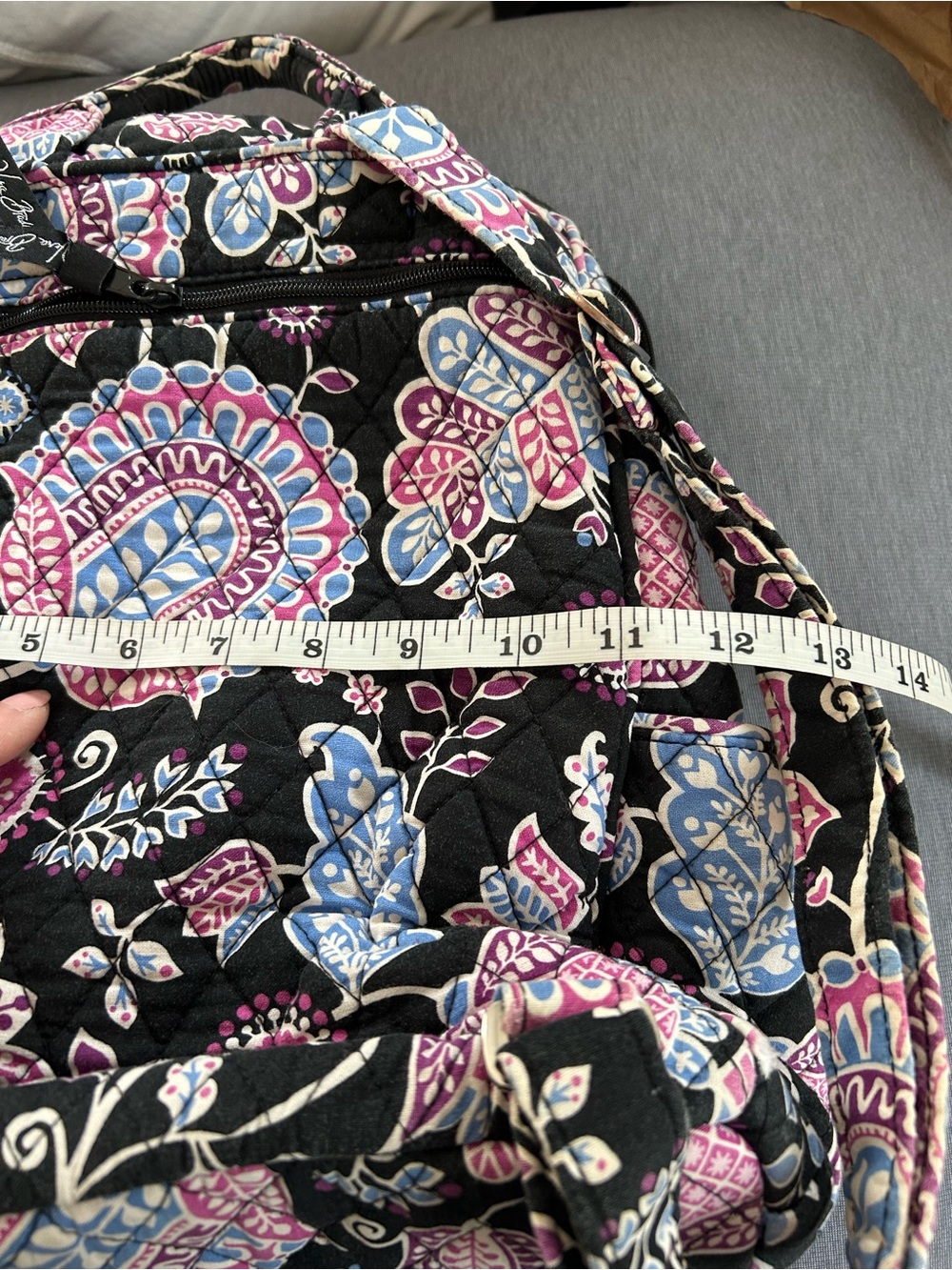 Vera Bradley Black Floral Pattern Backpack w/Pink & Blue Accents. 14x12x6 - Picture 11 of 12
